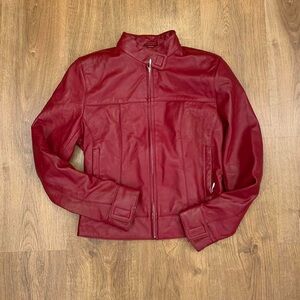 Vintage Red Leather Moto Jacket